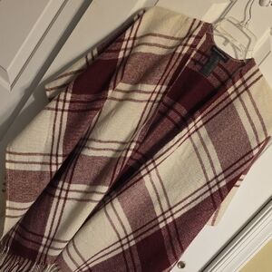 Banana Republic Burgundy and Cream Plaid Cape